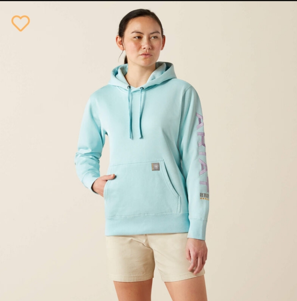 Ariat Rebar Graphic Hoodie in Heather Dusk Light Blue Size Large